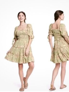 AguabenditaxTarget Square-Neck Tiered Mini Dress in Sage Floral-XL